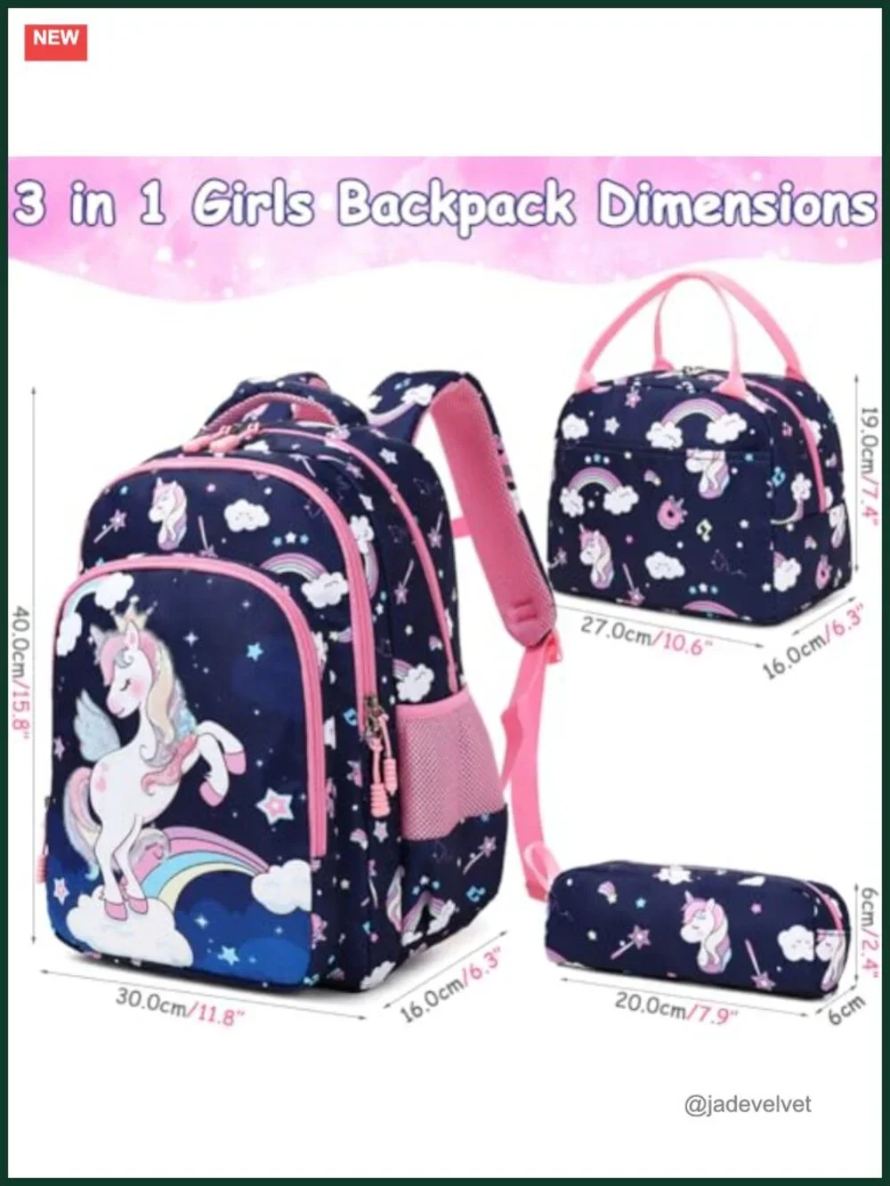 Girls Backpack Set with Lunch Bag & Pencil Case Water Resistant